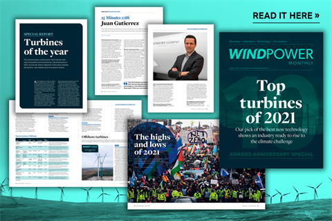 Collage of Windpower Monthly January 2021 issue pages